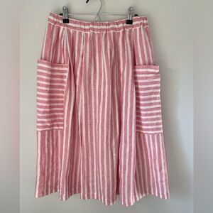 Pink striped patch pocket linen skirt